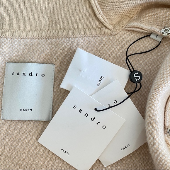 Sandro Argyle Jacquard Cardigan Tan/White/Cream - Picture 5 of 16